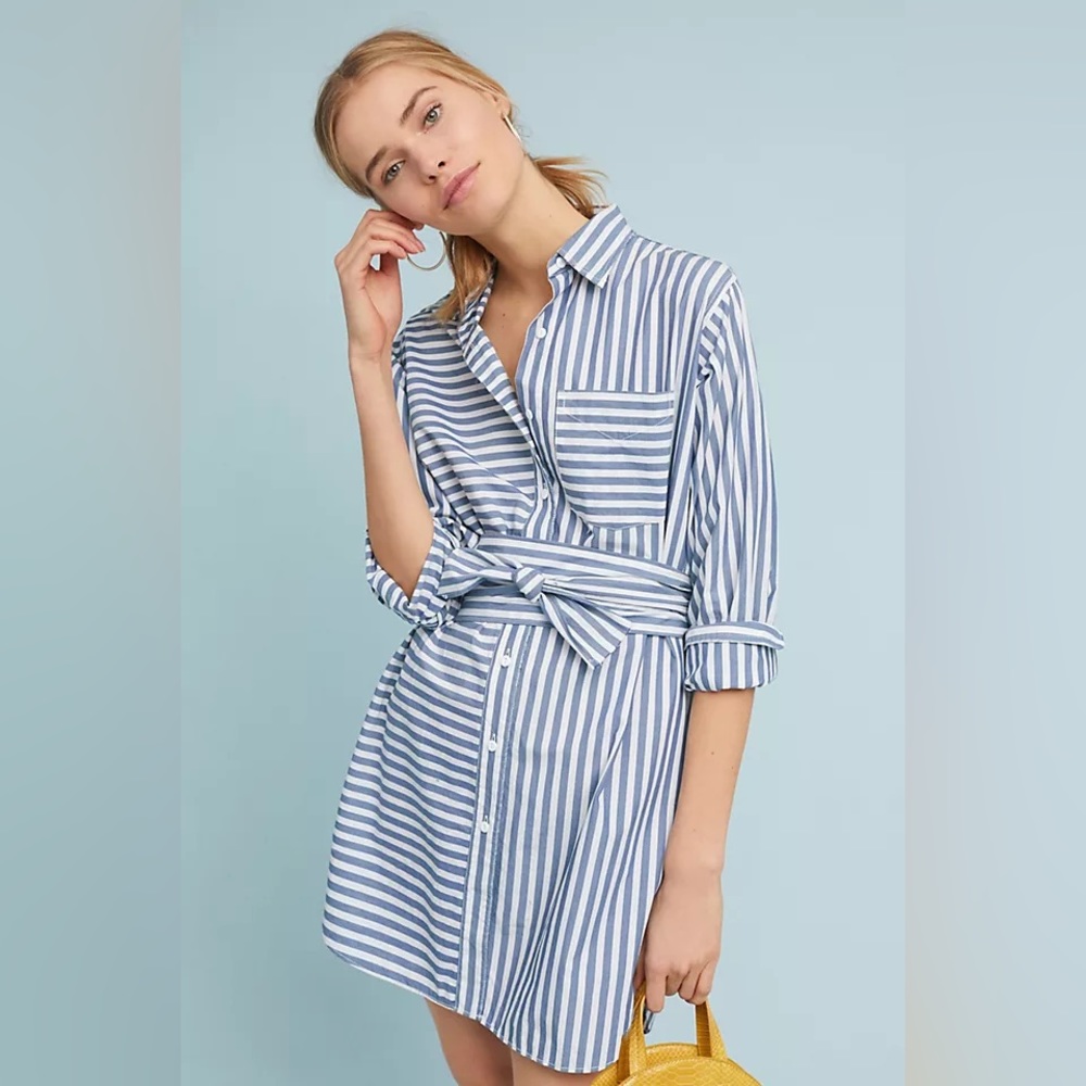 Current/Elliott Striped Shirtdress in Blue & White Stripes, Size 0